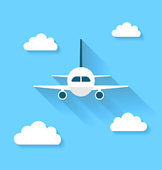 Image showing Simple icons of plane and clouds with long shadows, modern flat 