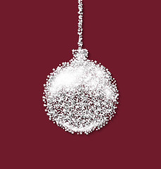 Image showing Christmas ball on red backdrop made from white hoarfrost particl