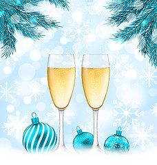 Image showing Merry Christmas Background with Glasses of Champagne