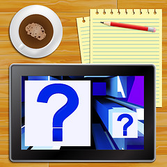 Image showing Question Mark On Cubes Shows Uncertainty Tablet