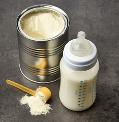 Image showing Baby bottle and milk powder