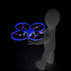 Image showing 3d man with drone, quadrocopter, with photo camera. 3d render. 3