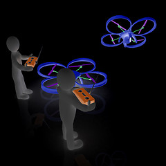 Image showing 3d man with drone, quadrocopter, with photo camera. 3d render. 3