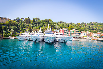 Image showing Portofino, Italy - Summer 2016 - Three luxury Yacht