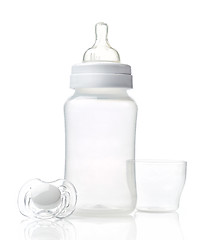 Image showing Empty baby bottle and pacifier