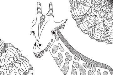 Image showing Hand-drawn giraffe illustration for coloring book