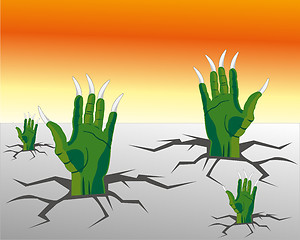 Image showing Hands of the crock climb from land