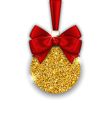 Image showing Glitter Christmas Ball with Golden Surface