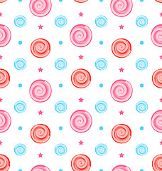 Image showing Colorful Seamless Pattern with Lollipops, Swirl Sweets