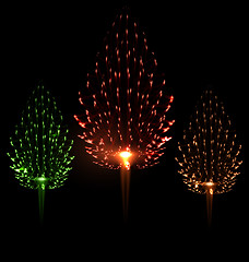 Image showing Festive firework three different color shape pine