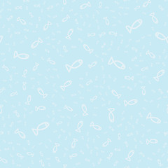 Image showing Seamless pattern with fishes on blue