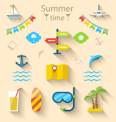 Image showing Flat colorful set icons of travel on holiday journey, tourism ob