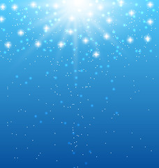 Image showing Abstract blue background with sunbeams and shiny stars