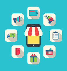 Image showing Concept of Online Shop, E-commerce, Colorful Simple Icons 