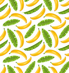 Image showing Seamless Pattern with Banana Leaves and Fruits. Food Background