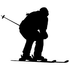 Image showing Mountain skier speeding down slope. sport silhouette