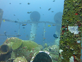 Image showing massive shipwreck, sits on a sandy seafloor in bali