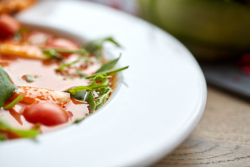 Image showing close up of gazpacho soup at restaurant