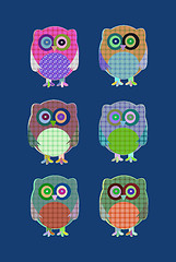 Image showing vector textile owls icon set