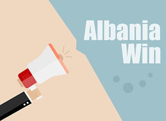 Image showing Albania win. Flat design vector business illustration concept Digital marketing business man holding megaphone for website and promotion banners.