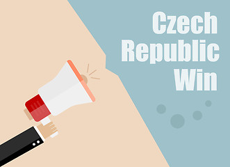 Image showing Czech Republic win. Flat design vector business illustration concept Digital marketing business man holding megaphone for website and promotion banners.