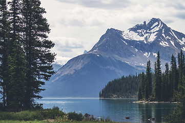 Image showing Beautiful lake landscape with mountain peaks