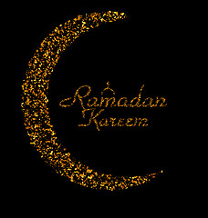 Image showing Ramadan Kareem Background with Moon and Calligraphy Text Made of Golden Confetti