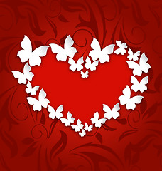 Image showing Cute postcard with heart made in paper butterflies for Valentine
