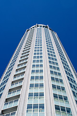 Image showing High modern building on background blue sky. Moscow, Russia.