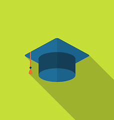 Image showing Flat icon graduation cap with long shadow style