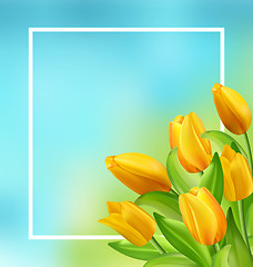 Image showing Natural Frame with Yellow Tulips Flowers