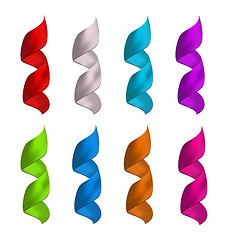 Image showing Set shiny colorful satin spiral ribbons isolated on white backgr