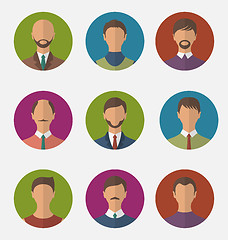 Image showing Set colorful male faces circle icons, trendy flat style