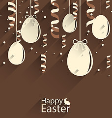 Image showing Happy Easter Chocolate Background with Eggs and Serpentine