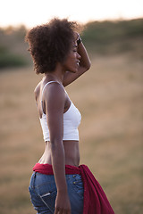 Image showing young black woman in nature