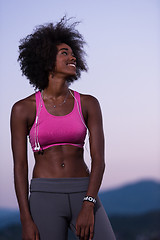 Image showing portrait of african american woman jogging in nature