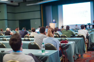 Image showing Audience in lecture hall on scientific conference.