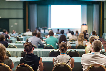 Image showing Audience in lecture hall on scientific conference.