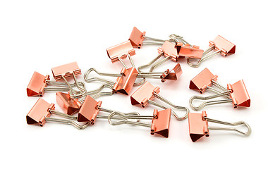 Image showing Copper-coloured metal binder clips