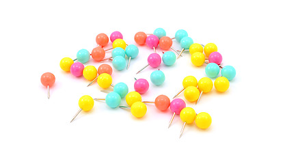 Image showing Neon coloured push pins
