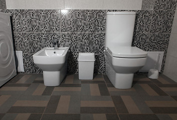 Image showing white modern toilet and bidet 