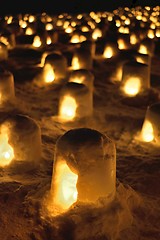 Image showing Kamakura snow lanterns at a festival in Yokote, Akita, Japan