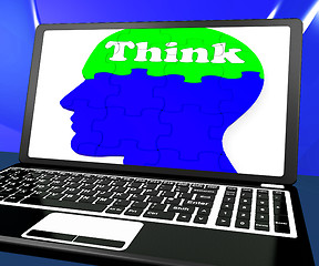 Image showing Think On Brain On Laptop Shows Solving Problems Online