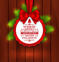 Image showing Merry Christmas Elegant Card with Bow Ribbon