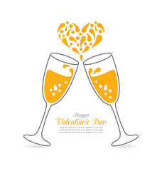 Image showing Wineglasses of Sparkling Champagne Happy Valentines Day