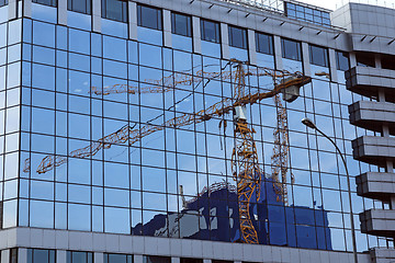 Image showing Modern buildings of glass and steel skyscrapers against the sky