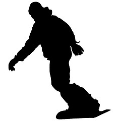 Image showing Black silhouettes snowboarders on white background.