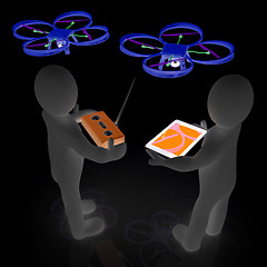 Image showing 3d white people. Man flying a white drone with camera. 3D render