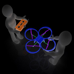 Image showing 3d man with drone, quadrocopter, with photo camera. 3d render. 3