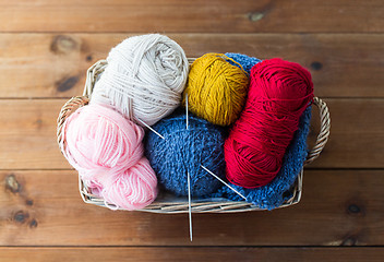Image showing basket with knitting needles and balls of yarn